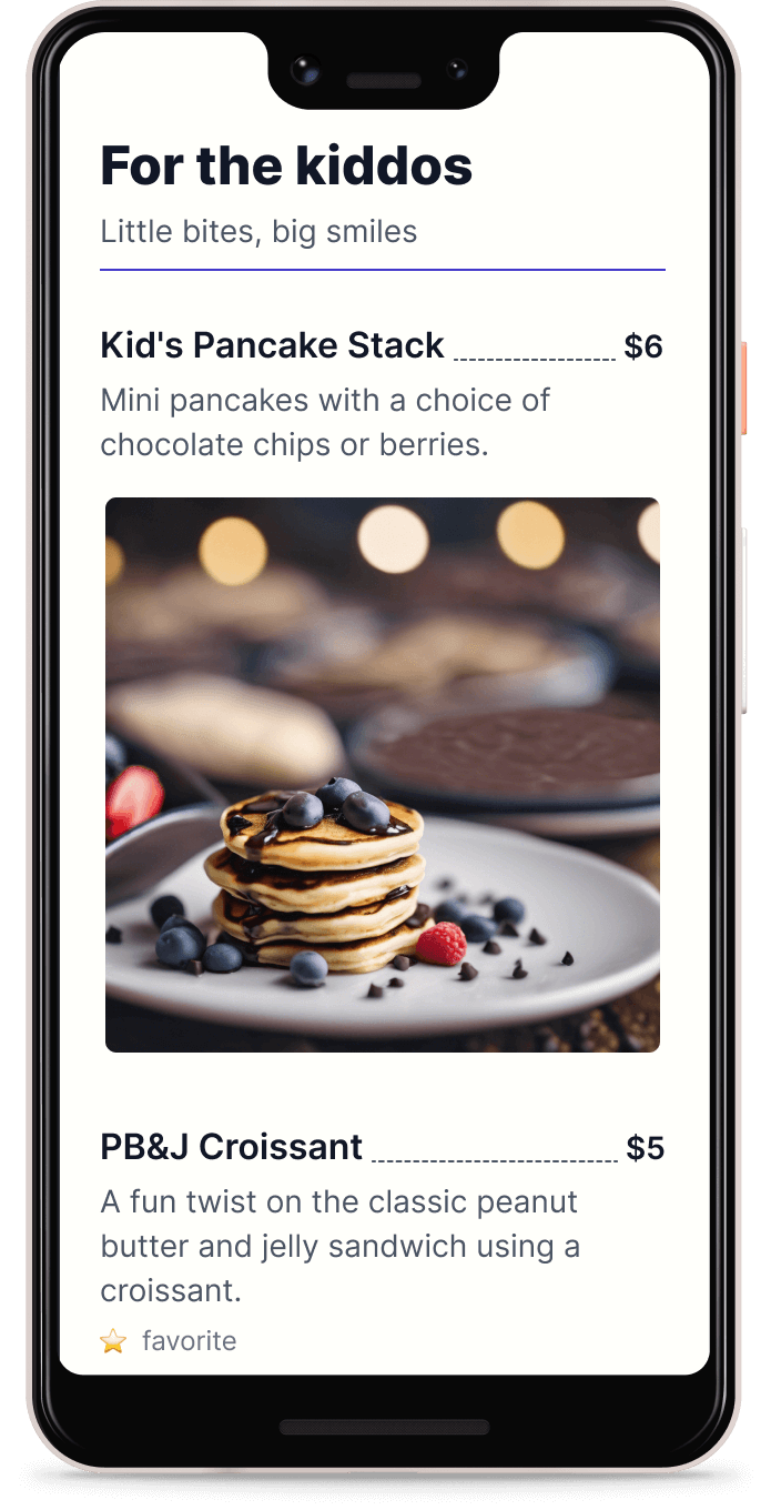 Sample menu